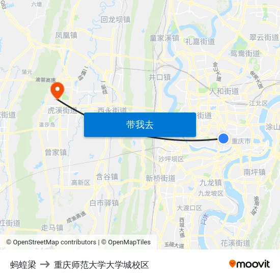 蚂蝗梁 to 重庆师范大学大学城校区 map