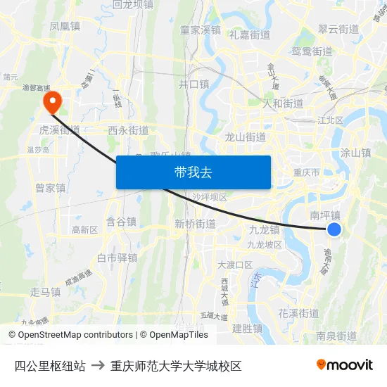 四公里枢纽站 to 重庆师范大学大学城校区 map