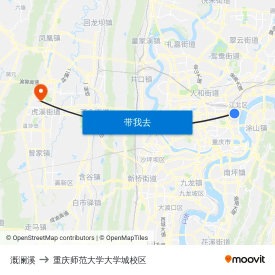 溉澜溪 to 重庆师范大学大学城校区 map