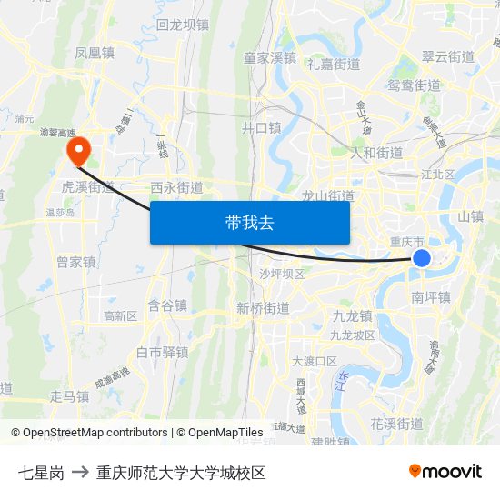 七星岗 to 重庆师范大学大学城校区 map