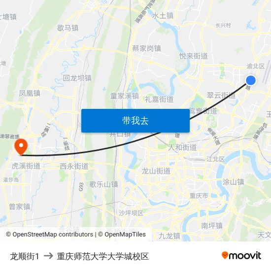 龙顺街1 to 重庆师范大学大学城校区 map