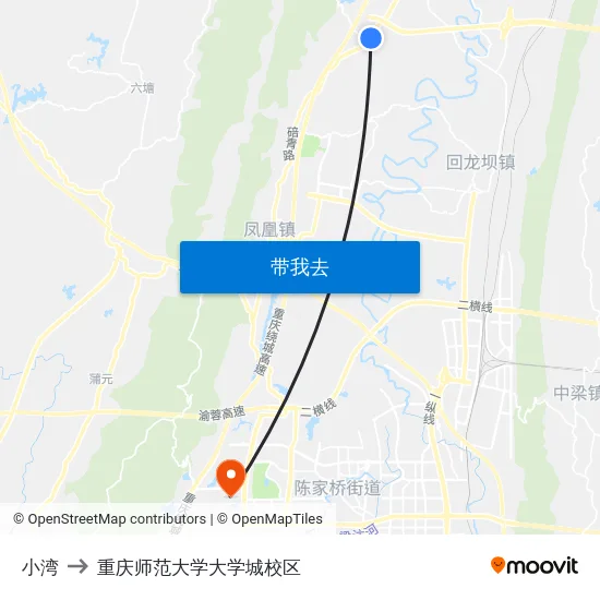 小湾 to 重庆师范大学大学城校区 map