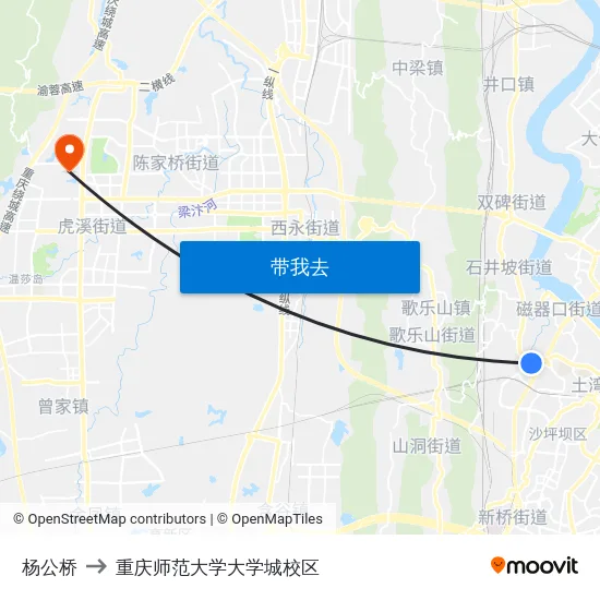 杨公桥 to 重庆师范大学大学城校区 map