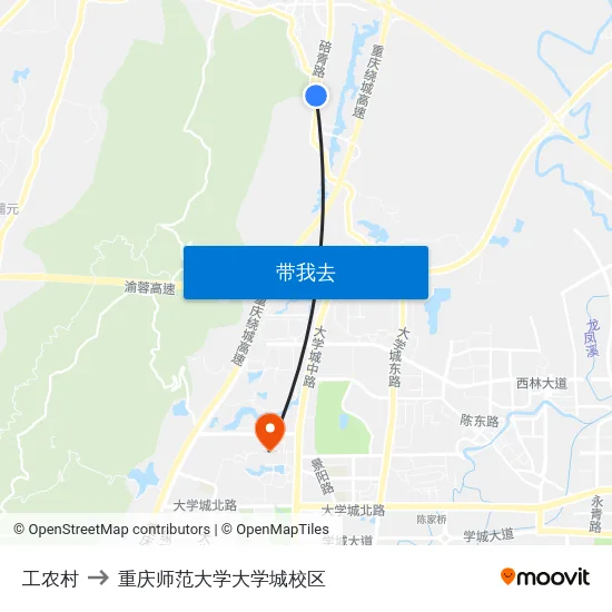 工农村 to 重庆师范大学大学城校区 map