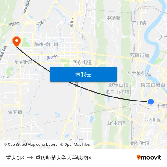 重大C区 to 重庆师范大学大学城校区 map