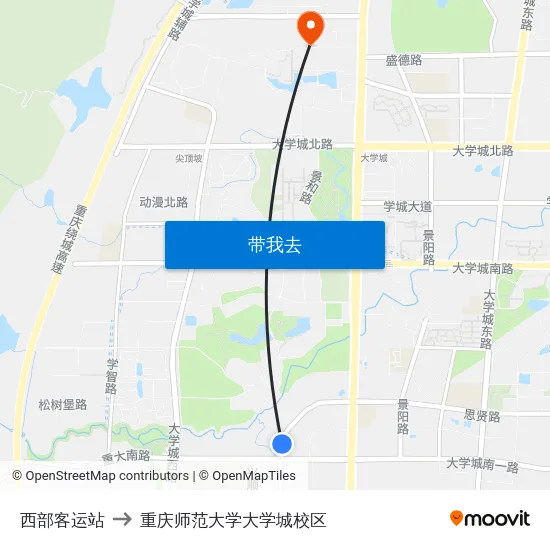 西部客运站 to 重庆师范大学大学城校区 map