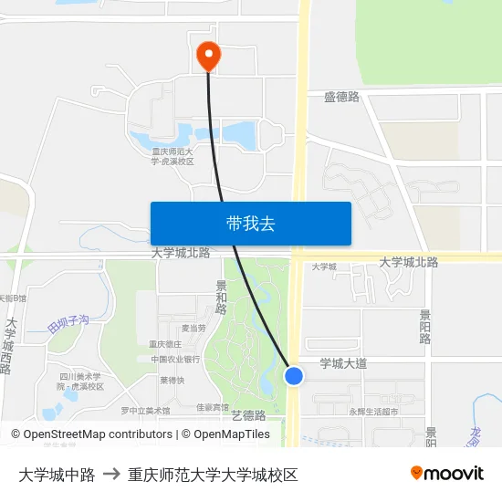 大学城中路 to 重庆师范大学大学城校区 map