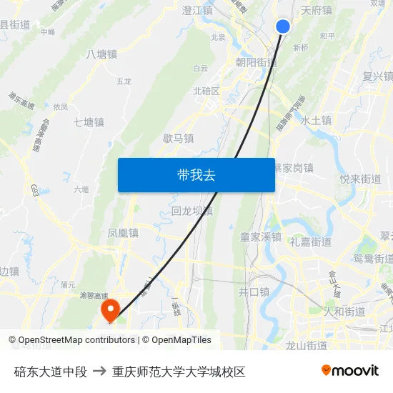 碚东大道中段 to 重庆师范大学大学城校区 map