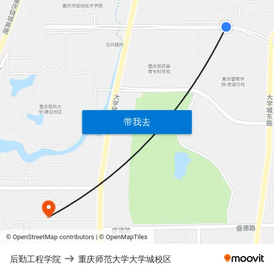 后勤工程学院 to 重庆师范大学大学城校区 map