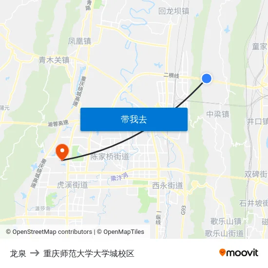 龙泉 to 重庆师范大学大学城校区 map