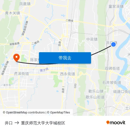 井口 to 重庆师范大学大学城校区 map