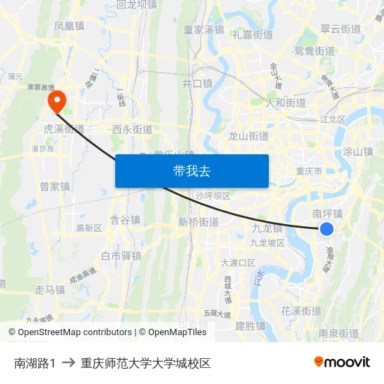 南湖路1 to 重庆师范大学大学城校区 map