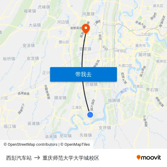 西彭汽车站 to 重庆师范大学大学城校区 map