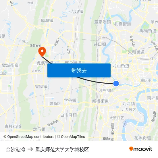 金沙港湾 to 重庆师范大学大学城校区 map