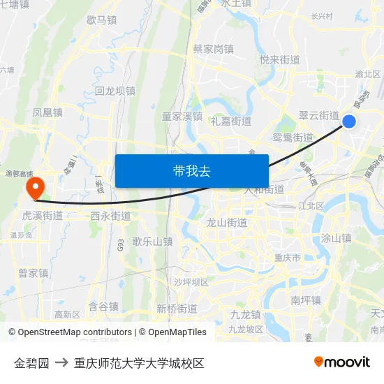 金碧园 to 重庆师范大学大学城校区 map