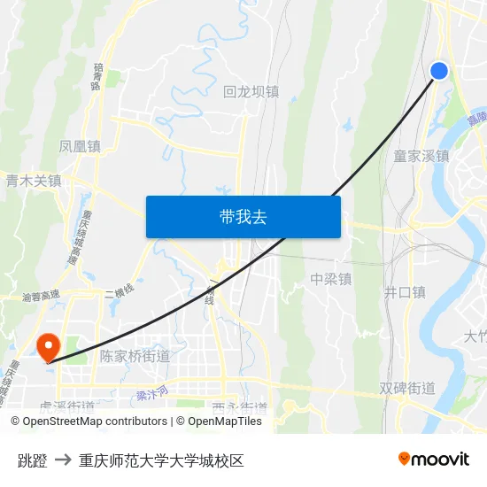 跳蹬 to 重庆师范大学大学城校区 map