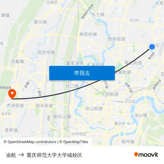 渝航 to 重庆师范大学大学城校区 map