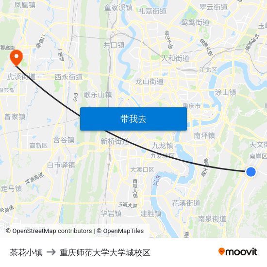 茶花小镇 to 重庆师范大学大学城校区 map