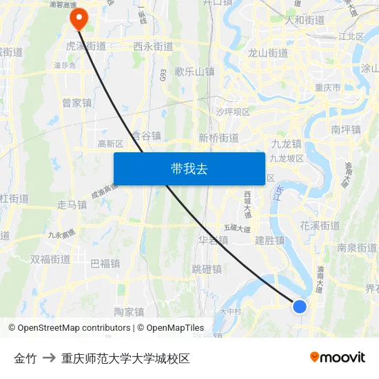 金竹 to 重庆师范大学大学城校区 map