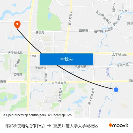 陈家桥变电站(招呼站) to 重庆师范大学大学城校区 map