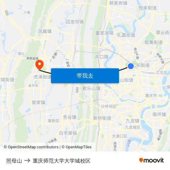 照母山 to 重庆师范大学大学城校区 map