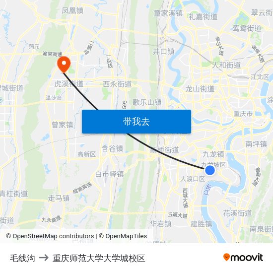 毛线沟 to 重庆师范大学大学城校区 map