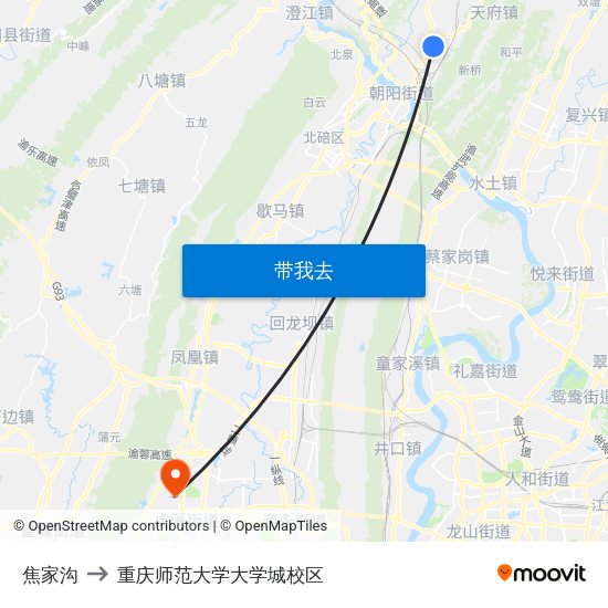 焦家沟 to 重庆师范大学大学城校区 map