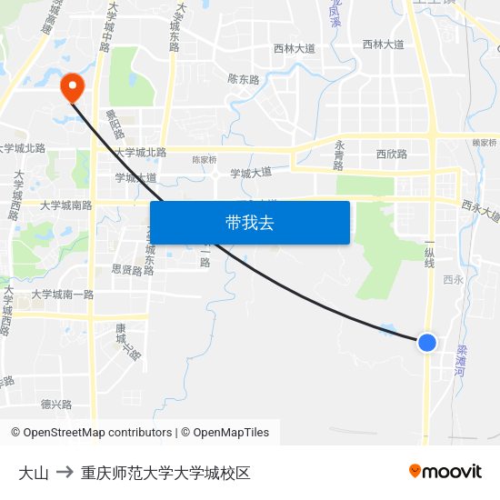 大山 to 重庆师范大学大学城校区 map