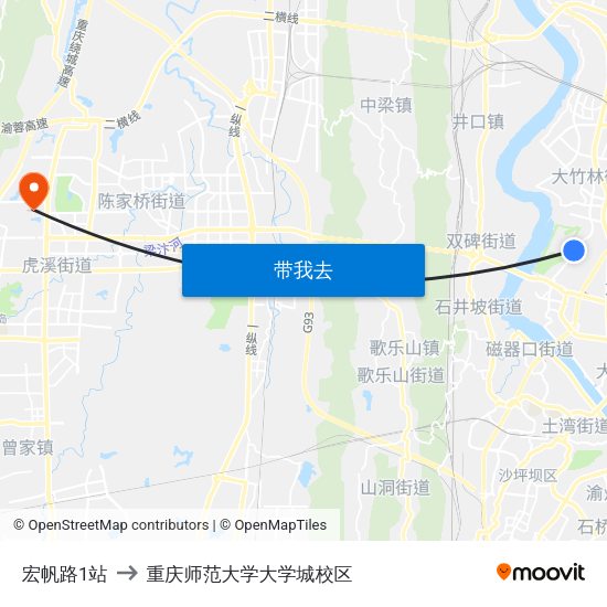 宏帆路1站 to 重庆师范大学大学城校区 map