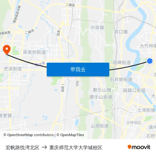 宏帆路悦湾北区 to 重庆师范大学大学城校区 map