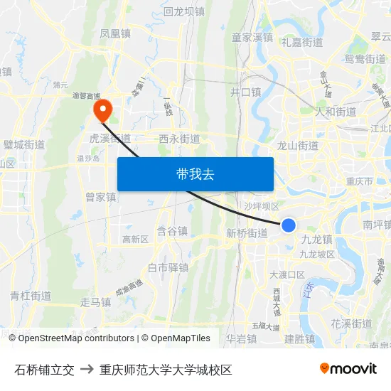 石桥铺立交 to 重庆师范大学大学城校区 map