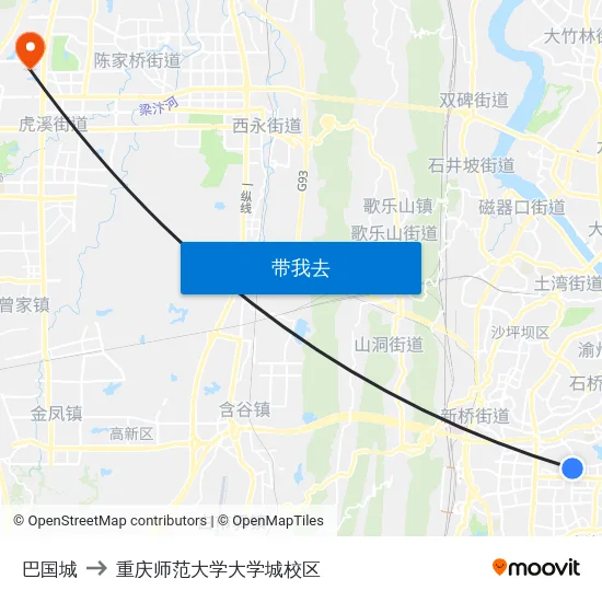 巴国城 to 重庆师范大学大学城校区 map
