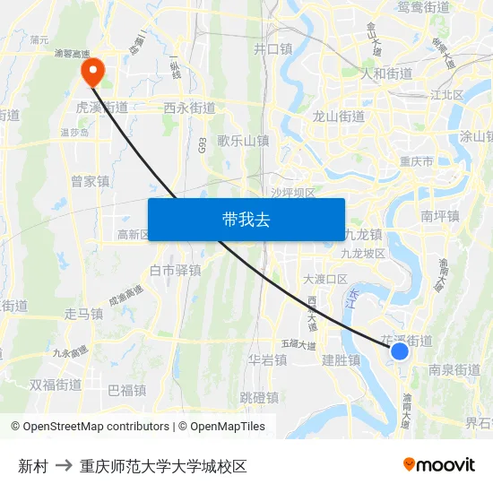 新村 to 重庆师范大学大学城校区 map