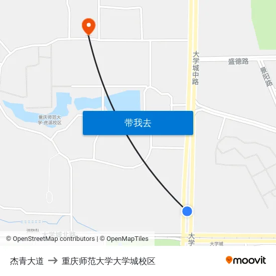 杰青大道 to 重庆师范大学大学城校区 map