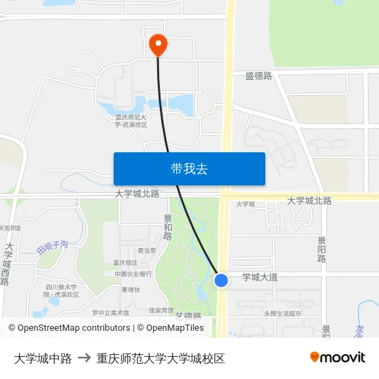 大学城中路 to 重庆师范大学大学城校区 map