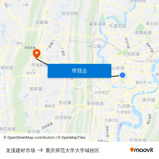 龙溪建材市场 to 重庆师范大学大学城校区 map
