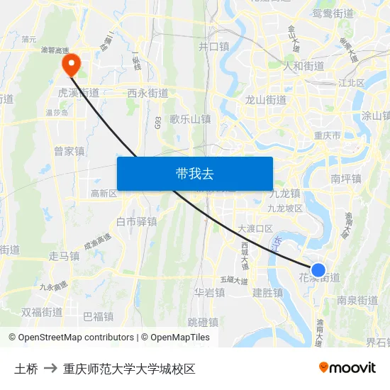 土桥 to 重庆师范大学大学城校区 map