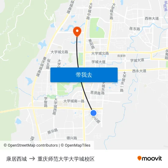 康居西城 to 重庆师范大学大学城校区 map