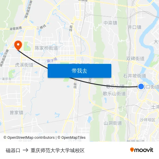磁器口 to 重庆师范大学大学城校区 map