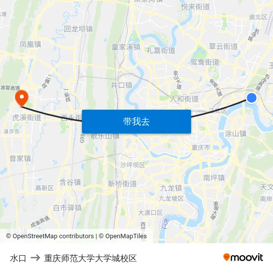 水口 to 重庆师范大学大学城校区 map