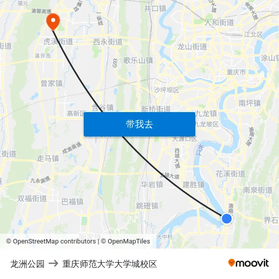龙洲公园 to 重庆师范大学大学城校区 map