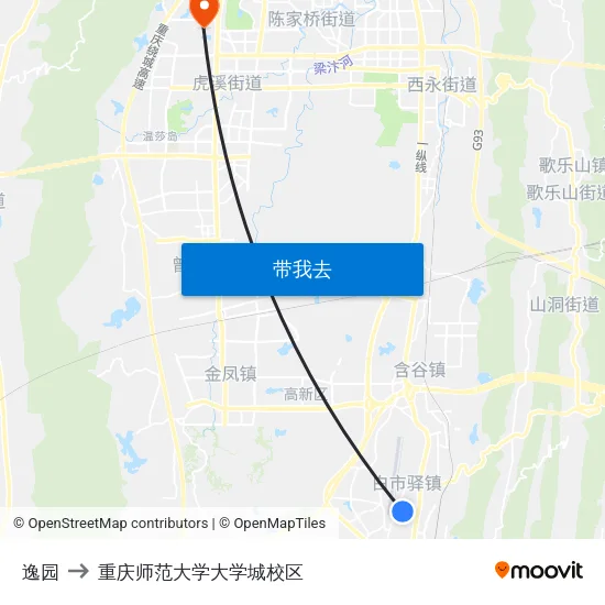 逸园 to 重庆师范大学大学城校区 map