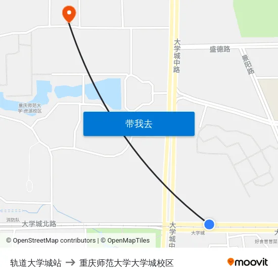 轨道大学城站 to 重庆师范大学大学城校区 map