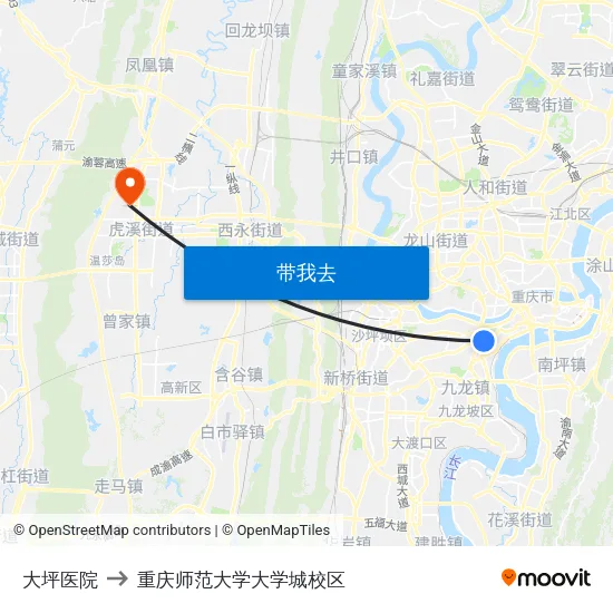 大坪医院 to 重庆师范大学大学城校区 map