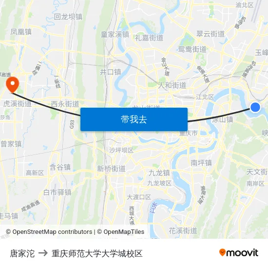 唐家沱 to 重庆师范大学大学城校区 map
