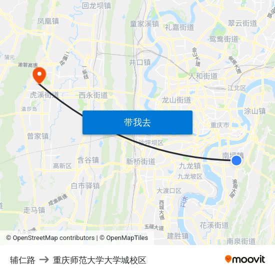 辅仁路 to 重庆师范大学大学城校区 map