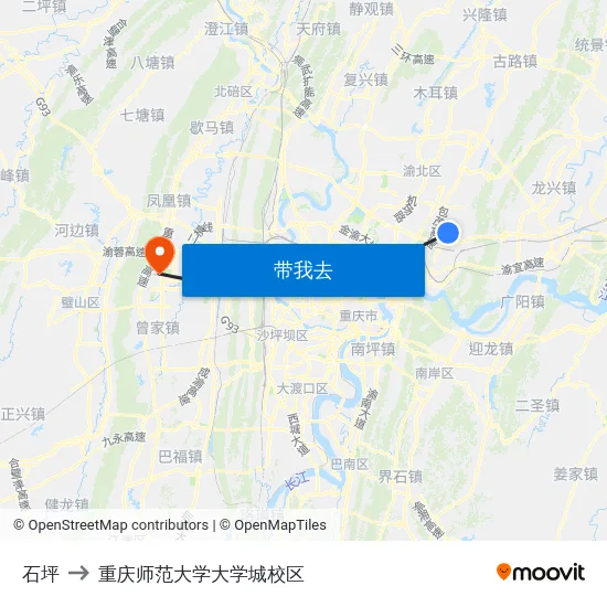 石坪 to 重庆师范大学大学城校区 map