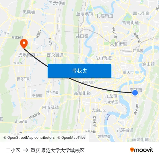 二小区 to 重庆师范大学大学城校区 map
