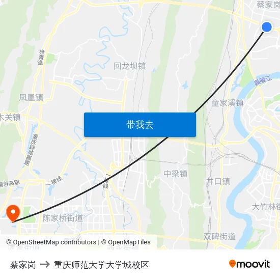 蔡家岗 to 重庆师范大学大学城校区 map