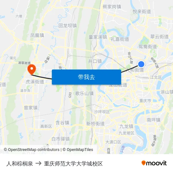 人和棕榈泉 to 重庆师范大学大学城校区 map